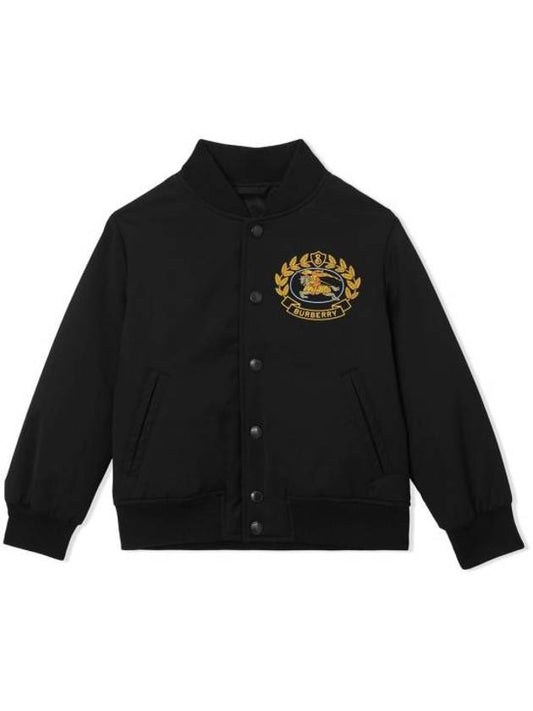 Burberry Kids Embroidered Logo Casual Bomber Jacket Black