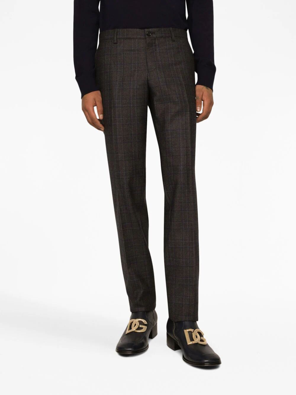 Dolce & Gabbana Men Prince Of Wales Patterned Wool Tailored Trousers