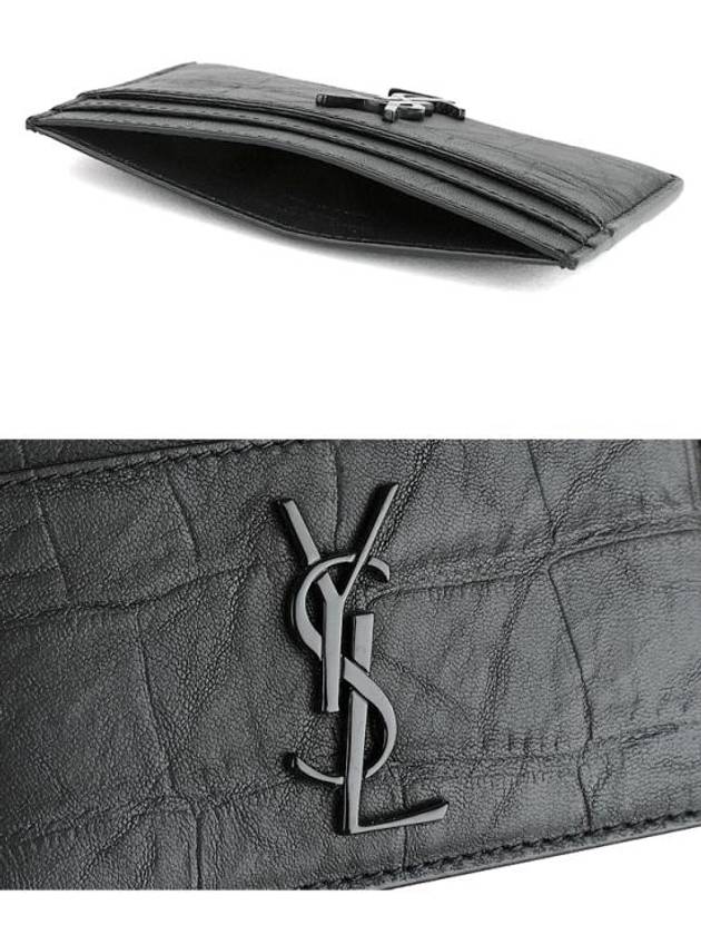 Saint Laurent Monogram Crocodile Leather Card Wallet Black
