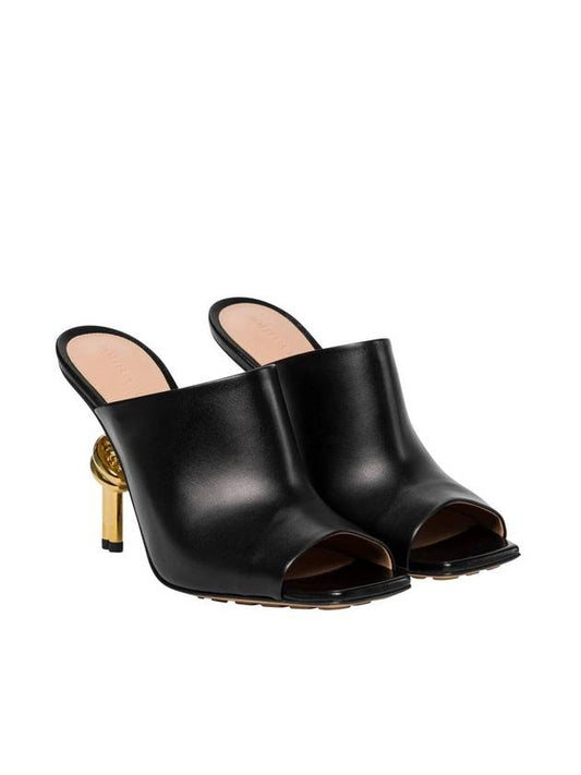 Bottega Veneta Knot Leather Heels Mules Black
