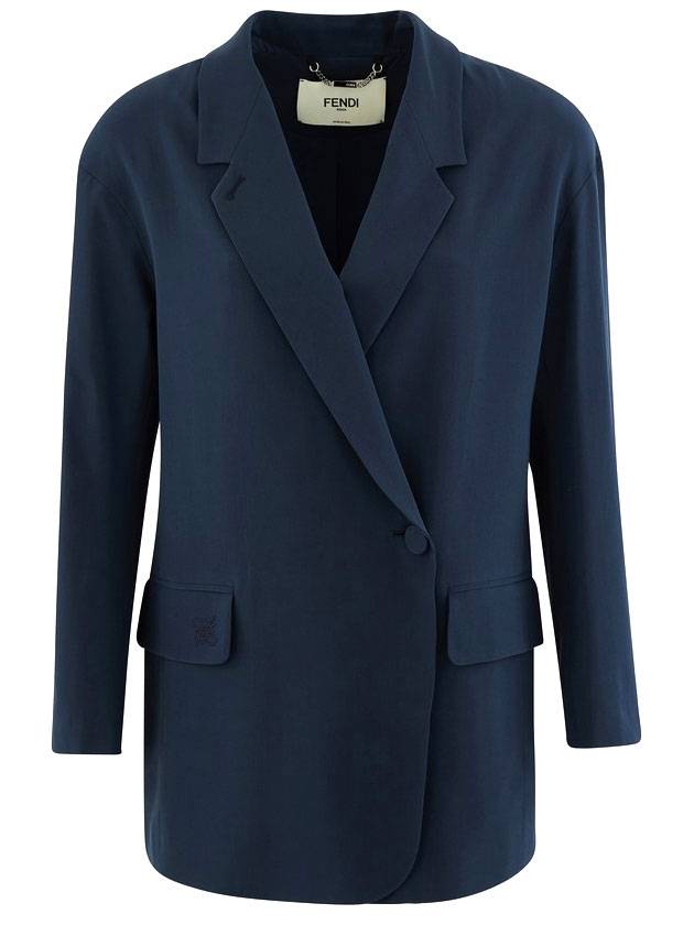 Fendi Crepe Silk Off Center Blazer Jacket Blue