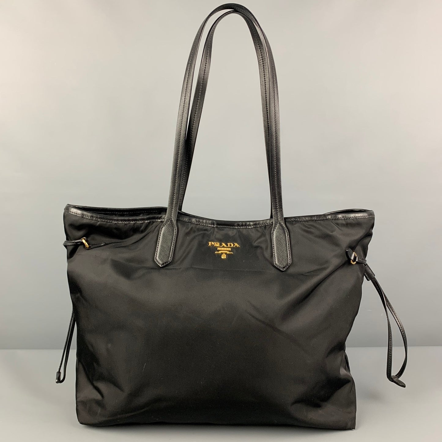 PRADA Black Nylon Leather Trim Tote Handbag