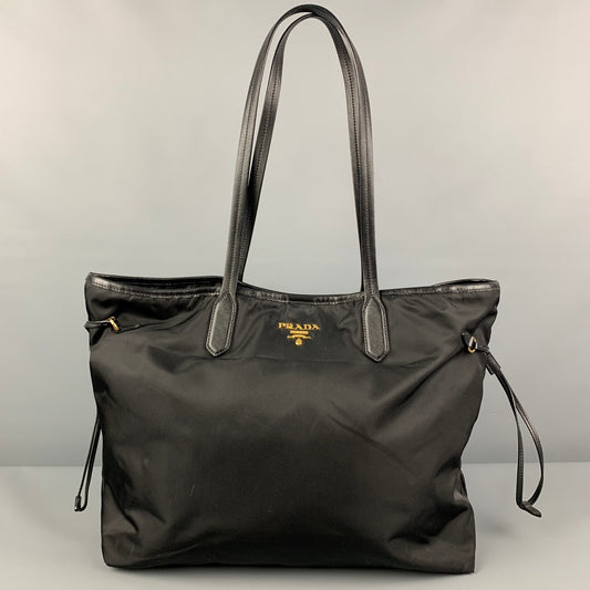 PRADA Black Nylon Leather Trim Tote Handbag