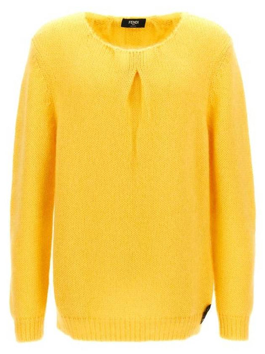 Fendi Crew Neck Mohair Knit Top Yellow