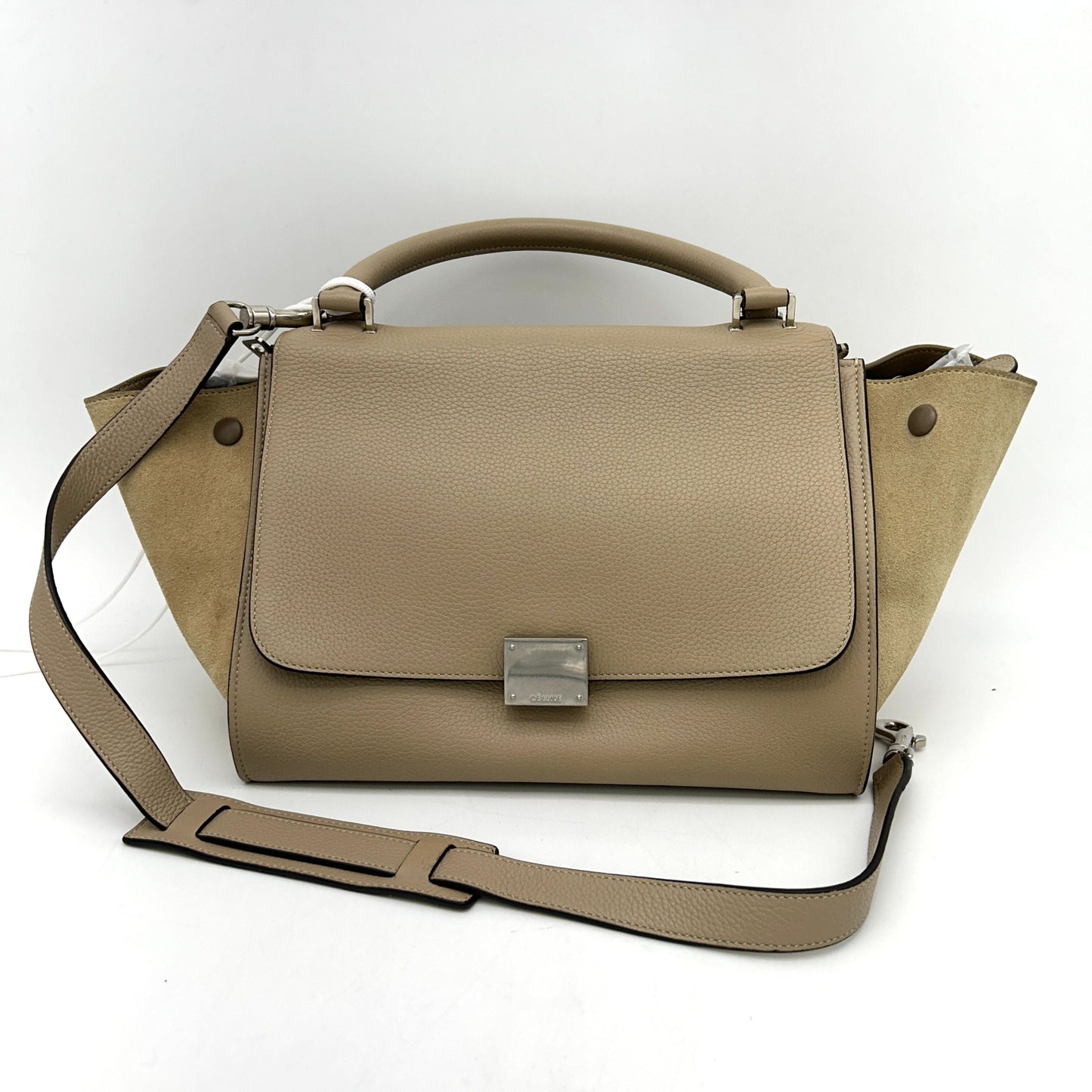 CELINE Drummed Calfskin Suede Small Trapeze Dune LA14880