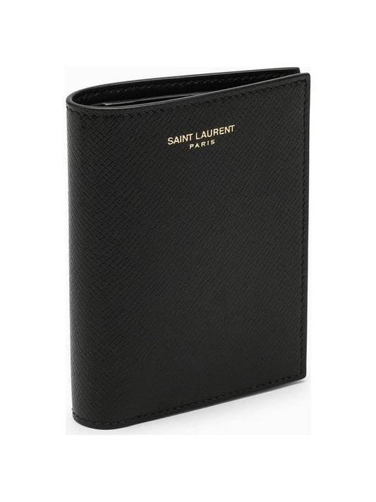 Saint Laurent Paris Credit Coated Leather Card Wallet Black
