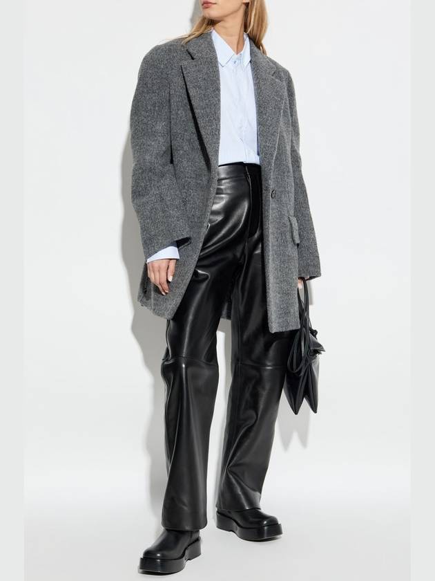 Bottega Veneta Round leather straight pants black