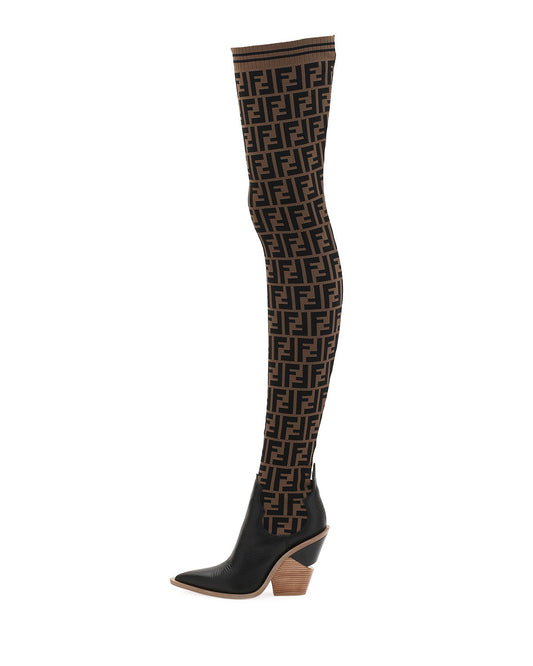 Fendi FF Cowboy Over the Knee Sock Boots