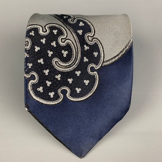 PRADA Grey Navy Paisley Silk Tie