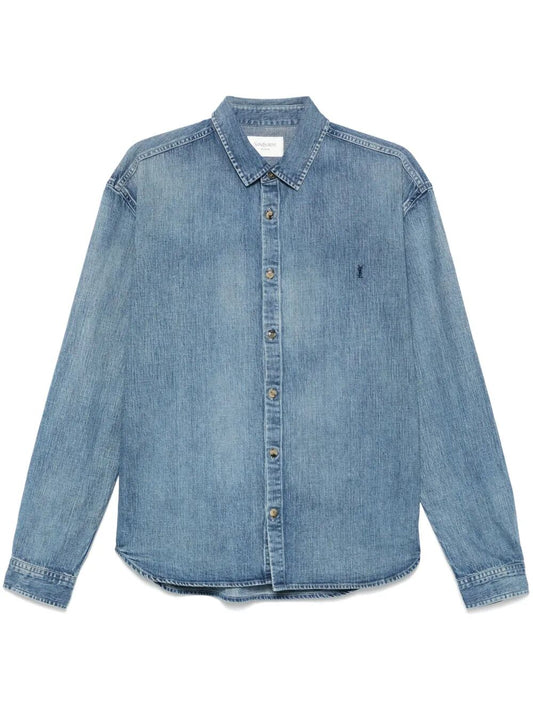 Saint Laurent Men Relaxed Fit Cassandre Denim Shirt