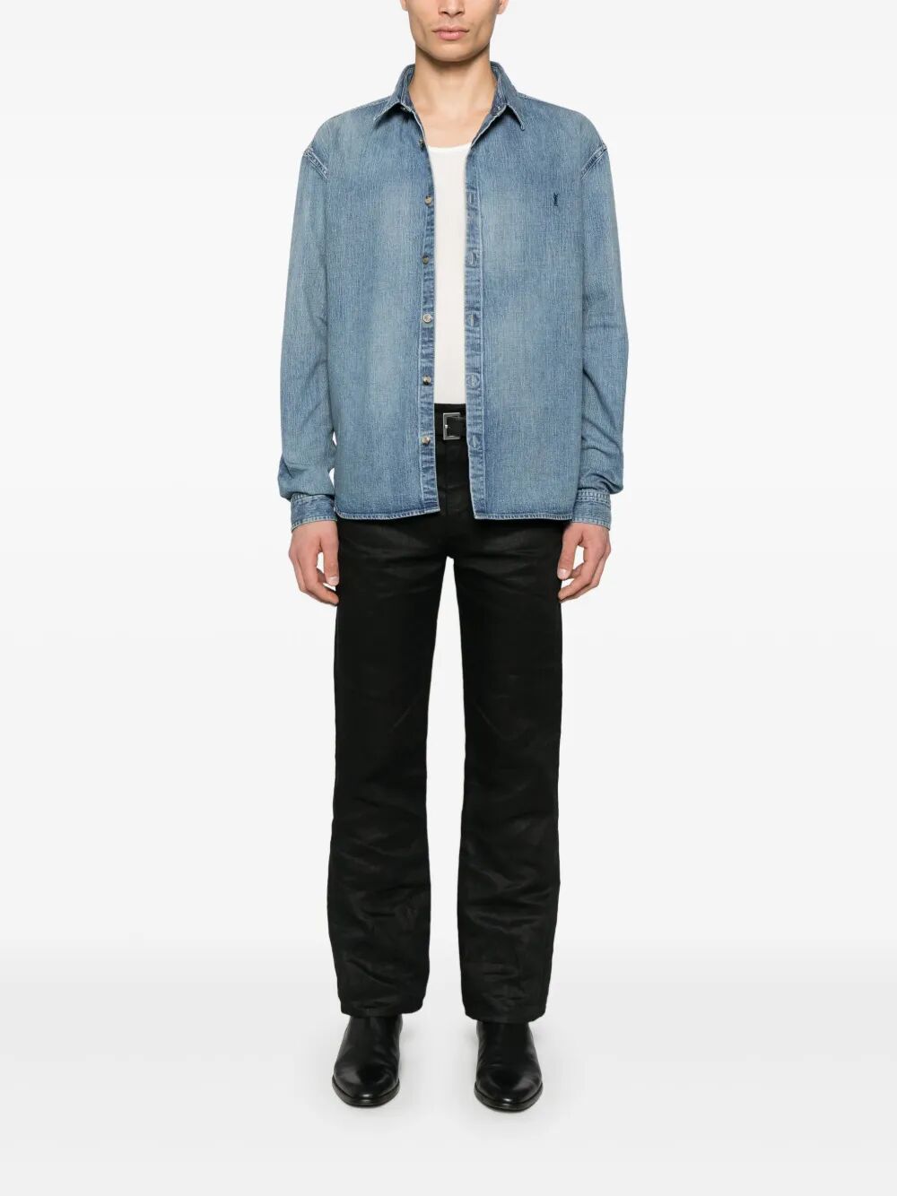 Saint Laurent Men Relaxed Fit Cassandre Denim Shirt
