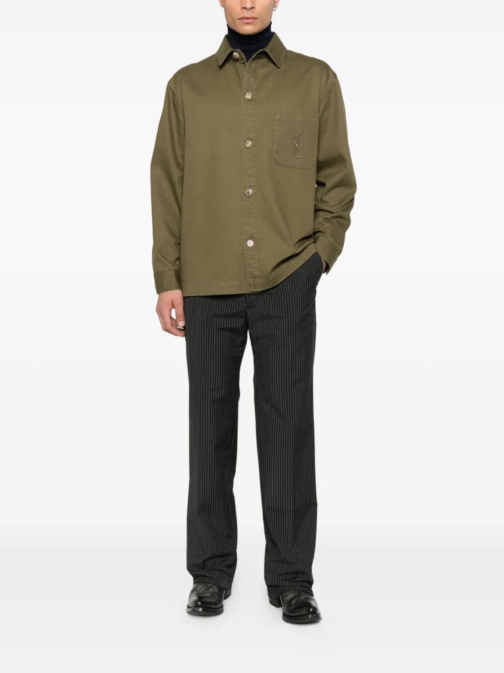 Saint Laurent Men Cassandre Overshirt In Cotton Linen Gabardine