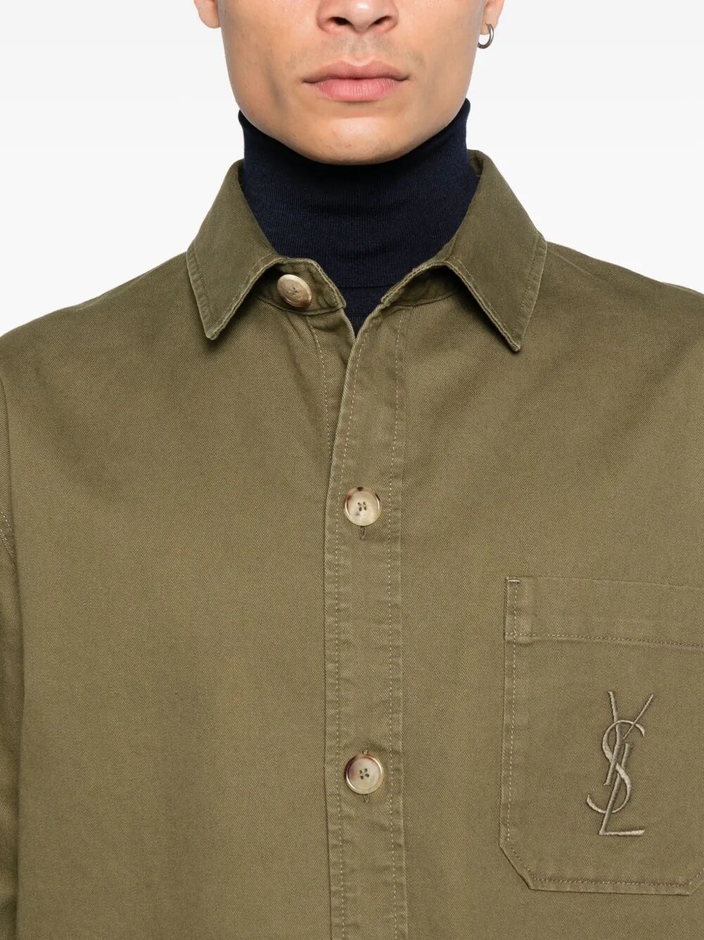 Saint Laurent Men Cassandre Overshirt In Cotton Linen Gabardine