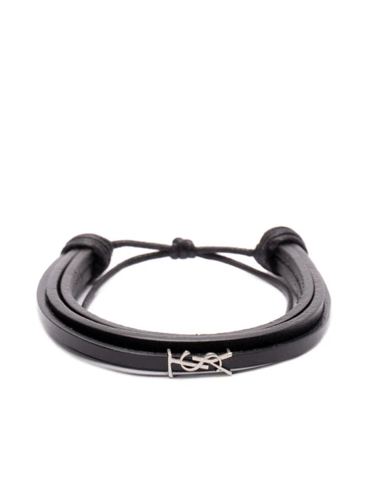 Saint Laurent Men Cassandre Multi-Strand Leather Bracelet