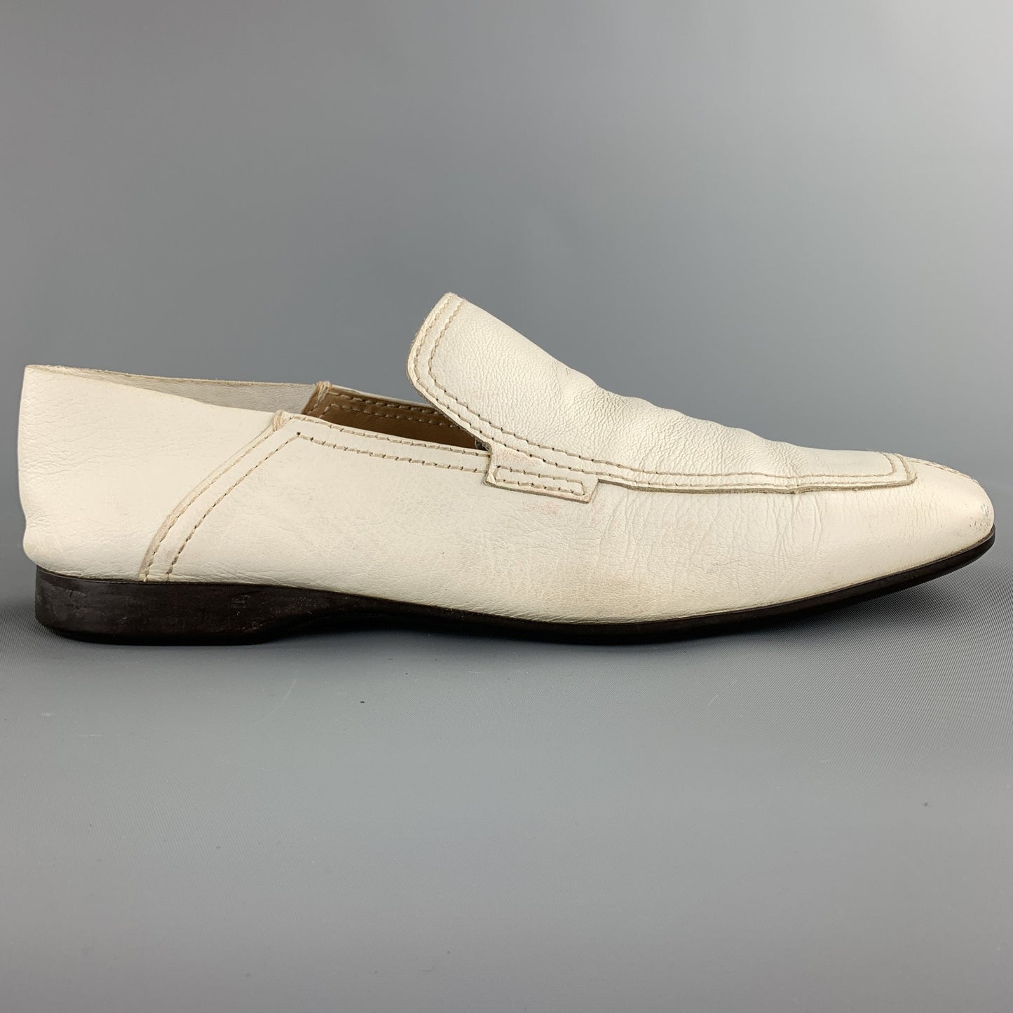 PRADA Size 10.5 White Leather Split Toe Loafers