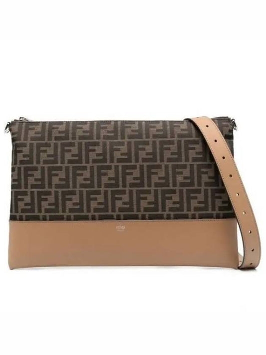 Fendi FF Diagonal Leather Cross Bag Brown