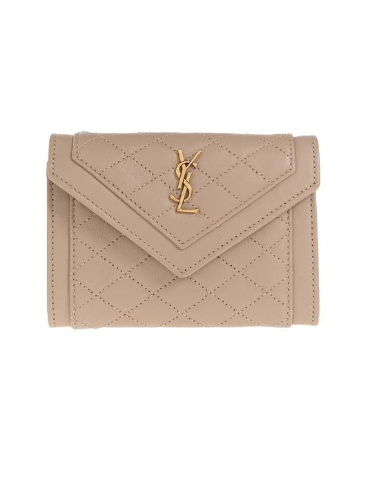 Saint Laurent Gabi Envelope Quilting Small Lambskin Half Wallet Beige
