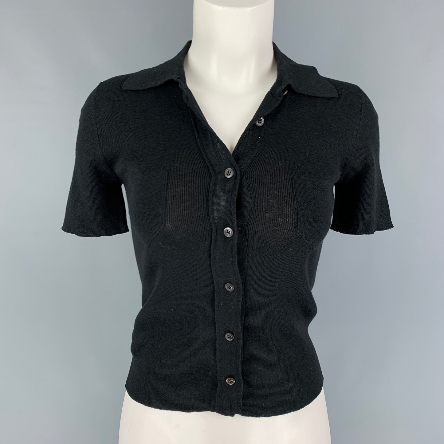 PRADA Size 4 Black Cotton Short Sleeve Blouse