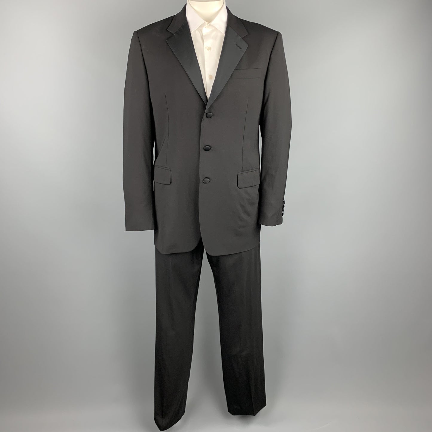 PRADA Size 44 Black Wool Notch Lapel Tuxedo