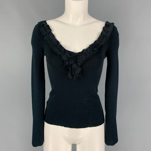 PRADA Size 4 Black Eylet Ribbon Pullover