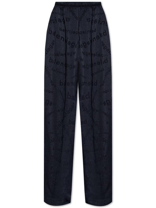 Balenciaga Balenciaga Silk Trousers With Monogram, Women's, Navy Blue