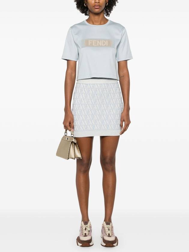 Fendi Jersey Crew Neck Cropped Short Sleeve T-Shirt Light Blue