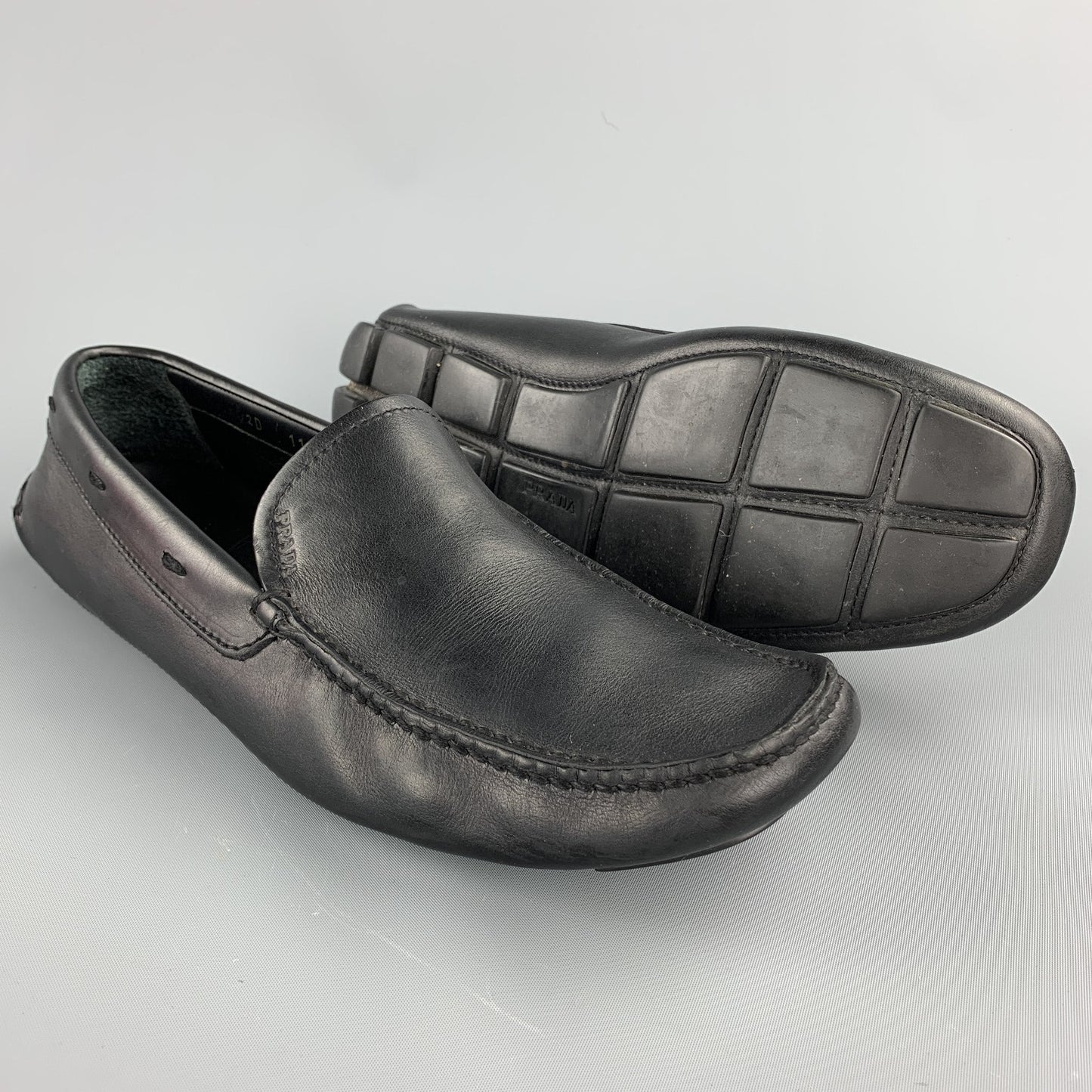 PRADA Size 8.5 Black Leather Drivers Loafers