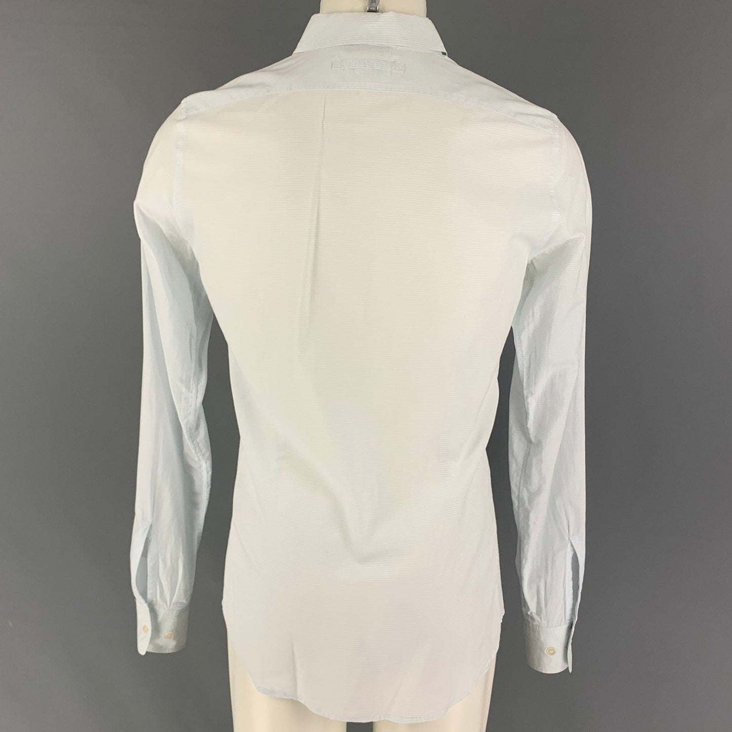 PRADA Size M White Light Blue Stripe Cotton Button Up Long Sleeve Shirt