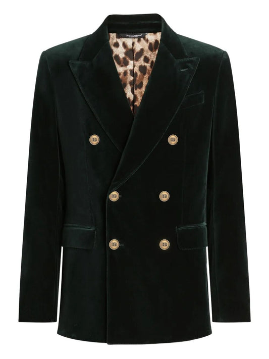 Dolce & Gabbana Men Double-Breasted Sicilia Light Cotton Velvet Jacket