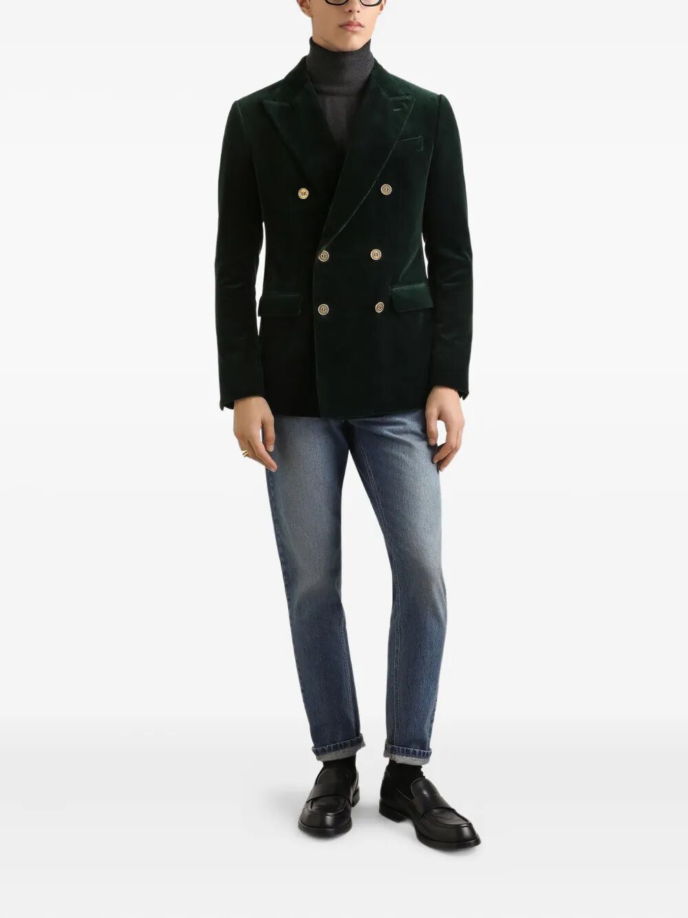 Dolce & Gabbana Men Double-Breasted Sicilia Light Cotton Velvet Jacket