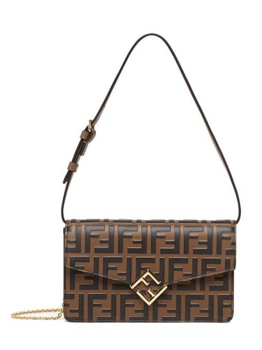 Fendi FF Diamond Flap Shoulder Back Brown