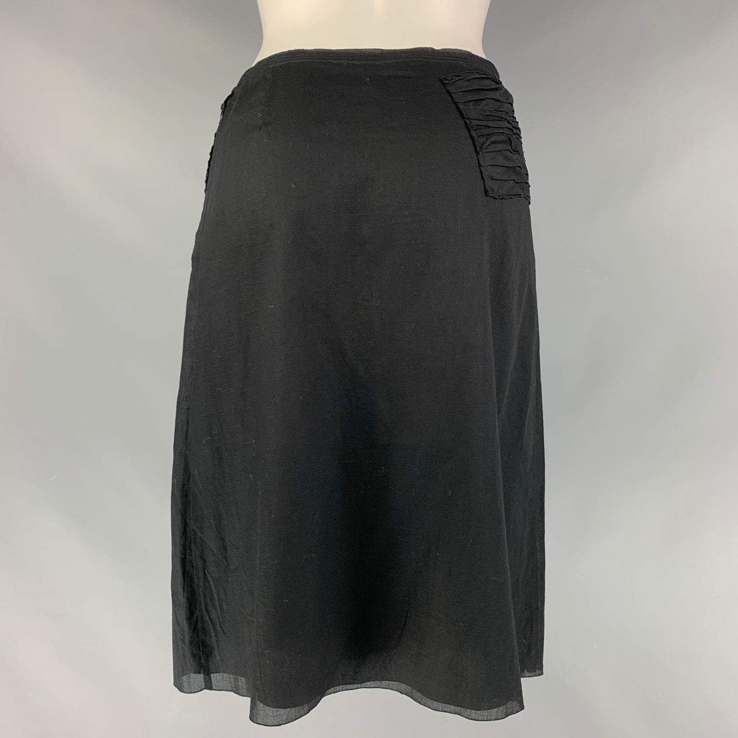 PRADA Size 2 Black Cotton Textured Pleated Skirt