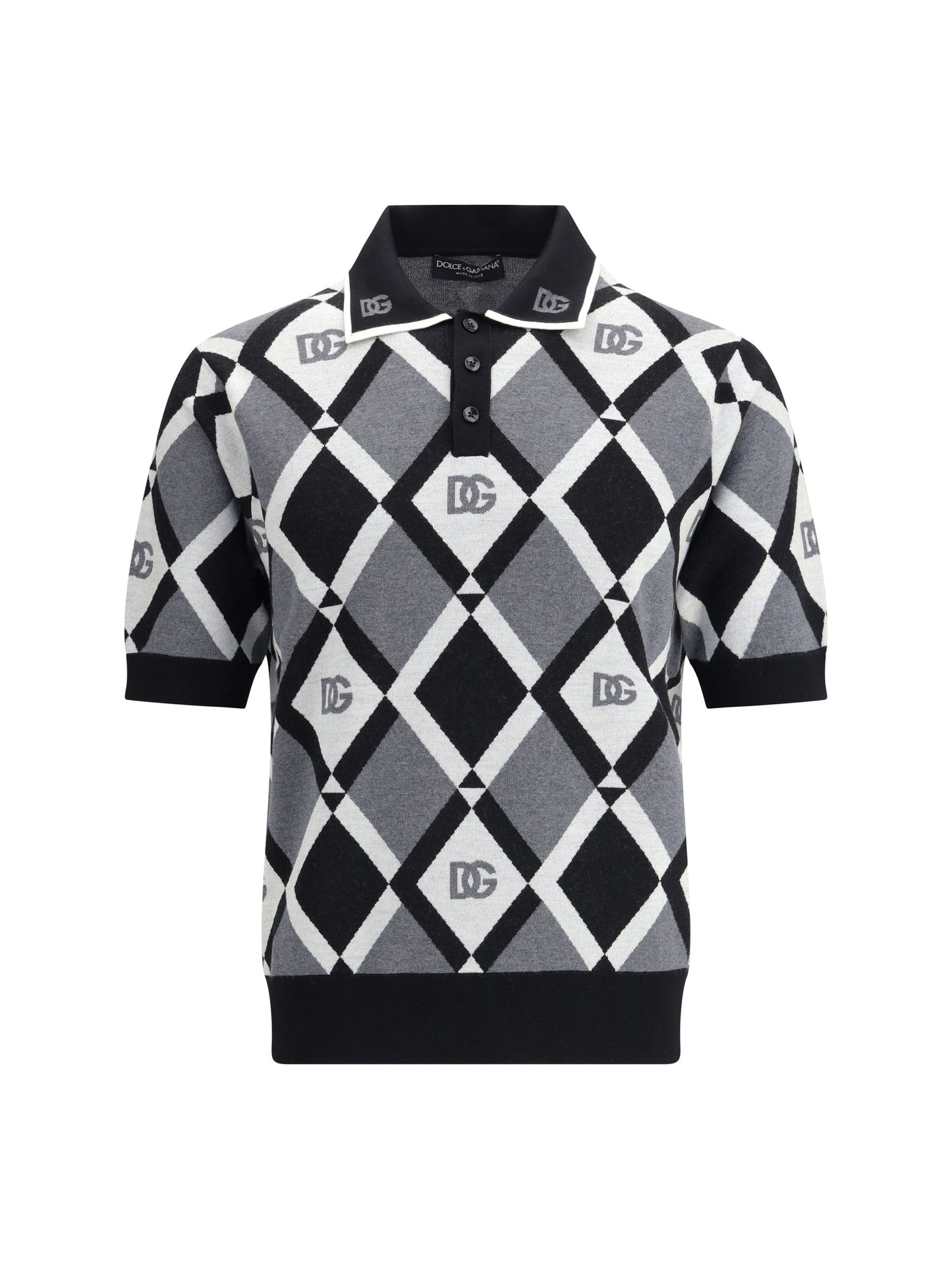 Dolce & Gabbana Men Diamond Knit Polo Sweater