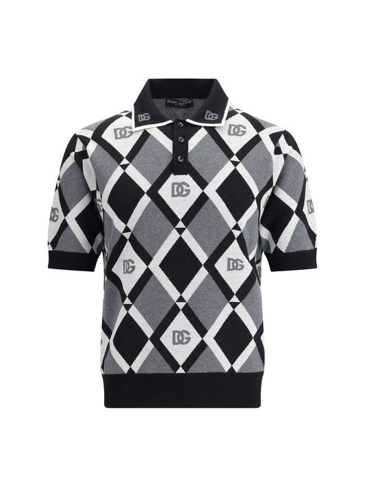 Dolce & Gabbana Men Diamond Knit Polo Sweater