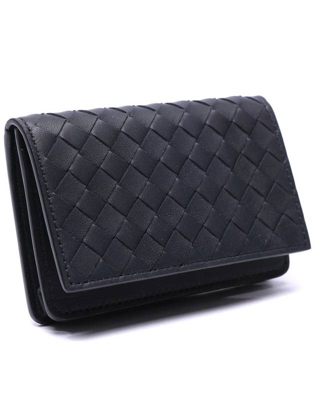 Bottega Veneta Intrecciato Flap Card Wallet Navy