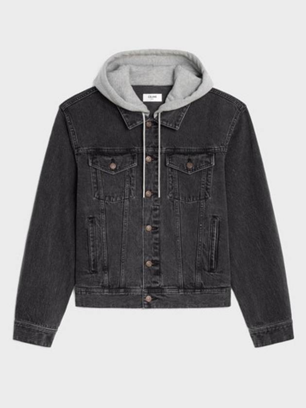 CELINE Logo Hooded Trucker Denim Jacket Charcoal Wash