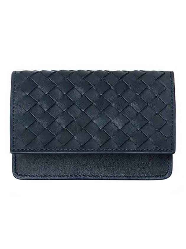 Bottega Veneta Intrecciato Flap Business Card Wallet Navy