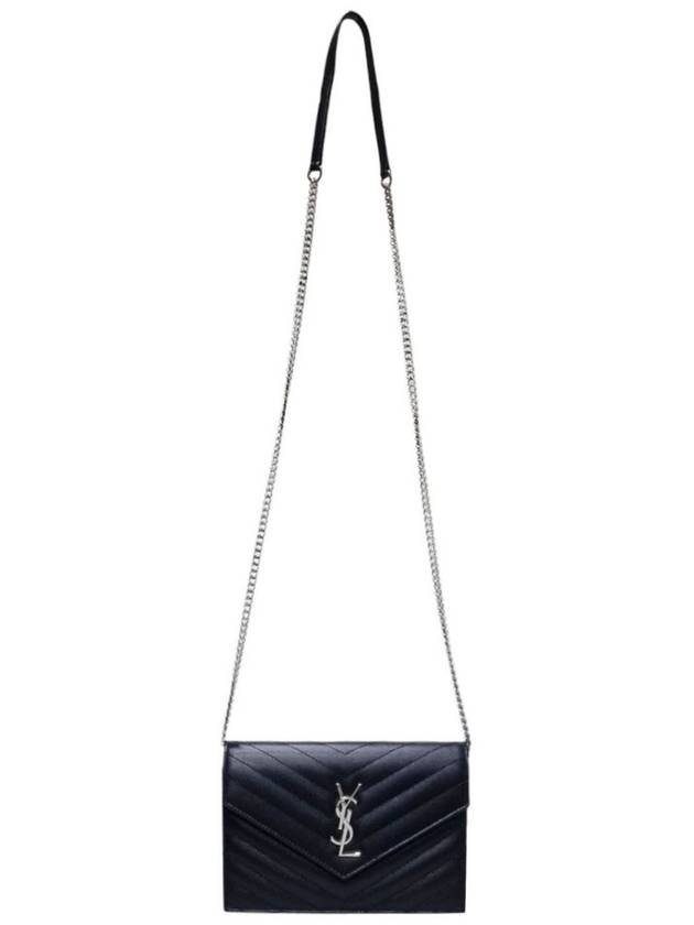 Saint Laurent 393953 Black Monogram Envelope Silver Chain Cross Bag