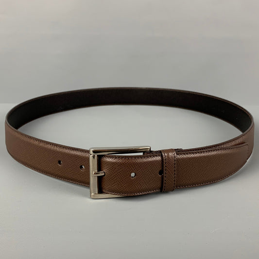 PRADA Size 40 Brown Taiga Leather Belt