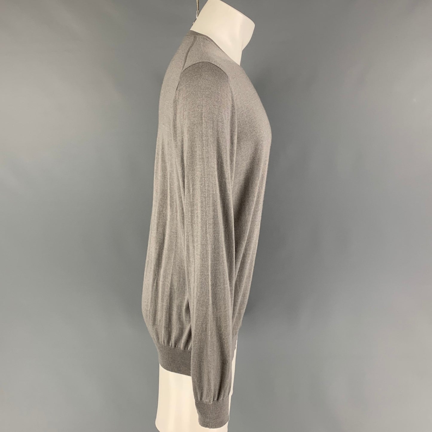 PRADA Size XL Grey Cashmere Silk Crew-Neck Pullover