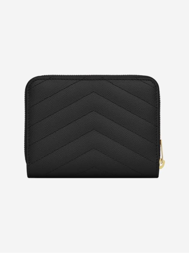 Saint Laurent Monogram Zipper Grained Leather Half Wallet Black