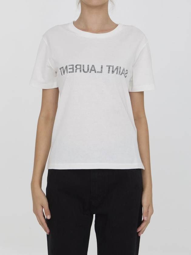 Saint Laurent Reverse Short Sleeve T-Shirt Nature Et Noir