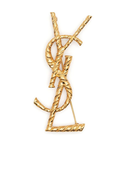 Saint Laurent Women Cassandre Twisted Stripe Metal Brooch
