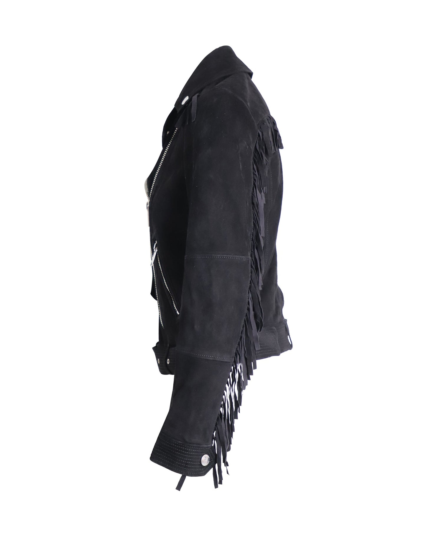 Burberry Arnstead Fringe Biker Jacket in Black Suede