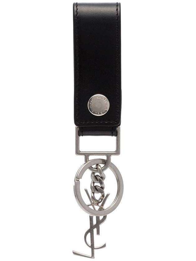 Saint Laurent Monogram Leather Key Holder Black Silver