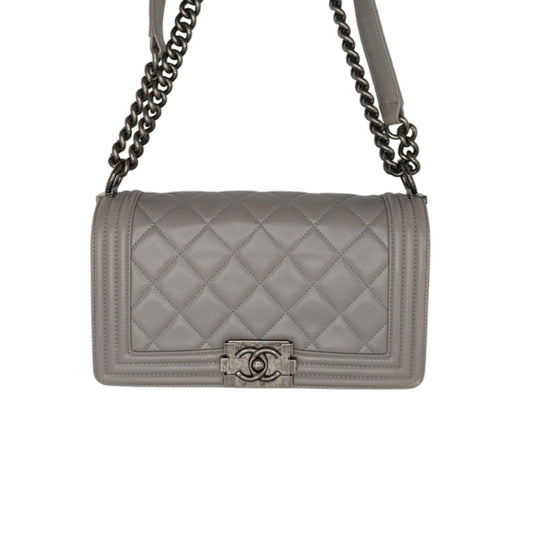 Chanel bag Gray Quilted Calfskin Medium Boy Bag
