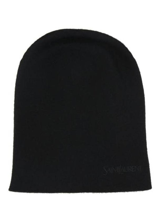 Saint Laurent Logo Embroidered Cashmere Beanie Black