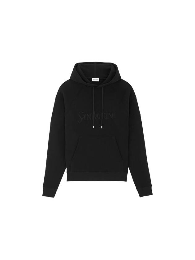Saint Laurent Front Logo Cotton Hoodie Black