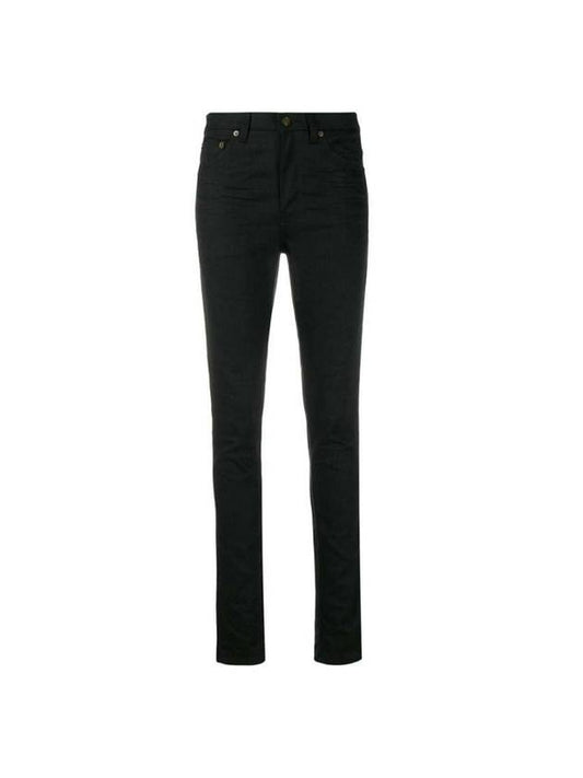 Saint Laurent Mid Rise Cotton Skinny Jeans Black