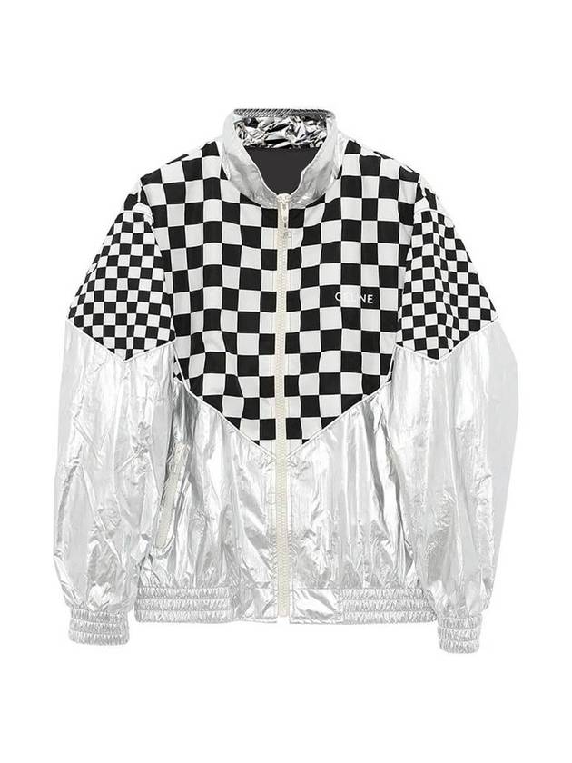 CELINE Check Metallic Loose Fit Nylon Jacket Black White